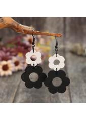 Black Hollow Wood Floral Design Earrings | thumb picture 