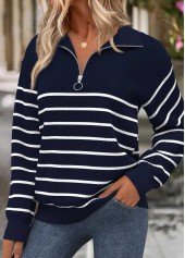 Navy Tummy Coverage Striped Long Sleeve Sweatshirt | thumb picture 