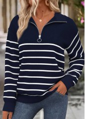 Navy Tummy Coverage Striped Long Sleeve Sweatshirt
