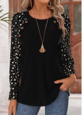 Black Tummy Coverage Ditsy Floral Print T Shirt