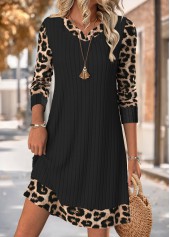 Black Tummy Coverage Leopard Short Long Sleeve Dress | thumb picture 