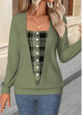 Sage Green Tummy Coverage Plaid Long Sleeve T Shirt