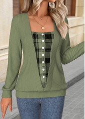 Sage Green Tummy Coverage Plaid Long Sleeve T Shirt | thumb picture 