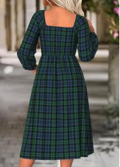 Green Tummy Coverage Plaid Long Sleeve Square Neck Dress | thumb picture 