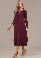 Wine Red A Line 3/4 Sleeve Round Neck Dress | thumb picture 