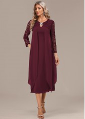 Wine Red A Line 3/4 Sleeve Round Neck Dress | thumb picture 