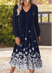 Multi Color Tummy Coverage Floral Print Long Sleeve Dress