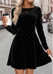 Black Tummy Coverage Short Long Sleeve Boat Neck Dress