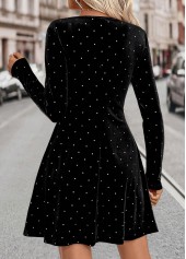 Black Tummy Coverage Short Long Sleeve Boat Neck Dress | thumb picture 