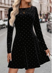 Black Tummy Coverage Short Long Sleeve Boat Neck Dress | thumb picture 