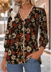 Black Tummy Coverage Floral Print Long Sleeve Blouse | thumb picture 
