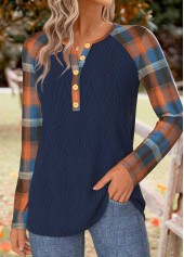 Navy Tummy Coverage Plaid Long Sleeve T Shirt | thumb picture 