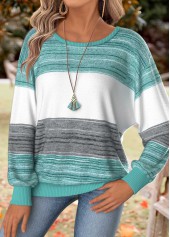 Mint Green Tummy Coverage Striped Long Sleeve T Shirt