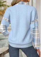 Light Blue Tummy Coverage Plaid Long Sleeve Sweatshirt | thumb picture 