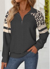 Dark Grey Tummy Coverage Leopard Long Sleeve Sweatshirt