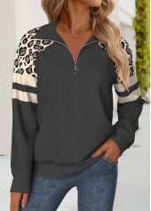 Dark Grey Tummy Coverage Leopard Long Sleeve Sweatshirt | thumb picture 