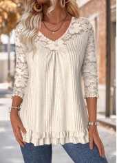 Beige Tummy Coverage Long Sleeve V Neck T Shirt