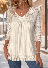 Beige Tummy Coverage Long Sleeve V Neck T Shirt | thumb picture 