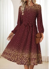 Deep Red Tummy Coverage Ombre Belted Long Sleeve Dress | thumb picture 