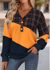 Multi Color Tummy Coverage Plaid Long Sleeve Sweatshirt
