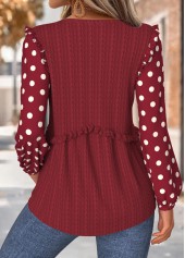 Deep Red Tummy Coverage Geometric Print Long Sleeve Blouse | thumb picture 