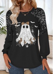 Halloween Black Tummy Coverage Long Sleeve Round Neck Sweatshirt
