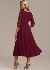 Wine Red Embroidery 3/4 Sleeve Round Neck Dress | thumb picture 