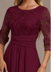 Wine Red Embroidery 3/4 Sleeve Round Neck Dress | thumb picture 