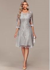 Light Grey Tummy Coverage 3/4 Sleeve Round Neck Dress