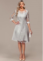 Light Grey Tummy Coverage 3/4 Sleeve Round Neck Dress | thumb picture 