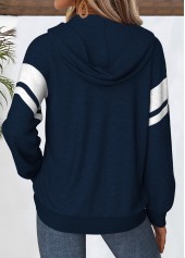 Navy Tummy Coverage Geometric Print Long Sleeve Hoodie | thumb picture 