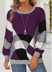 Purple Tummy Coverage Geometric Print Long Sleeve Sweatshirt