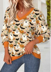 Halloween Orange Tummy Coverage Long Sleeve V Neck Sweatshirt | thumb picture 