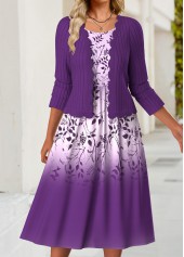 Purple Tummy Coverage Floral Print Dress and Cardigan