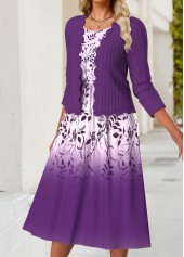Purple Tummy Coverage Floral Print Dress and Cardigan | thumb picture 