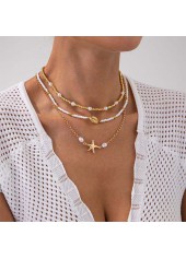 Golden Pearl Shell Alloy Beaded Necklace