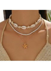 Beige Color Shell Alloy Detail Necklace