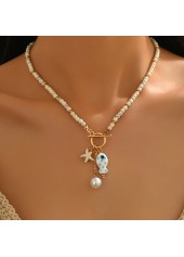 Beige Color Round Glass Detail Necklace