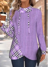 Light Purple Tummy Coverage Plaid Long Sleeve Sweatshirt | thumb picture 