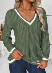 Sage Green Tummy Coverage Striped Long Sleeve T Shirt | thumb picture 