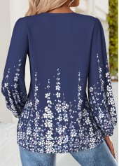 Navy Tummy Coverage Floral Print Long Sleeve Blouse | thumb picture 