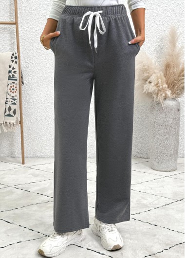 women clothes image of Dark Grey Pocket Straight Leg Elastic Waist Pants