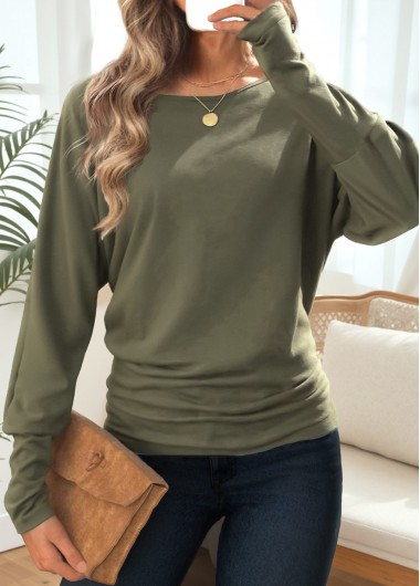 women clothes image of Olive Green Tummy Coverage Long Sleeve T Shirt