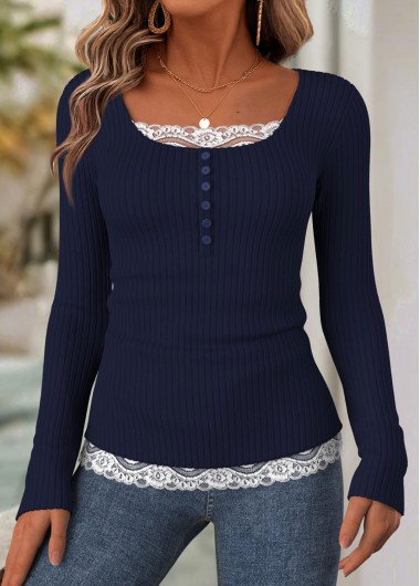 women clothes image of Navy Tummy Coverage Long Sleeve Scoop Neck T Shirt
