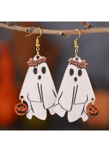 women clothes image of White Ghost Pumpkin Design Wood Earrings