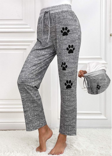 women clothes image of Grey Animal Print Straight Leg Elastic Waist Pants