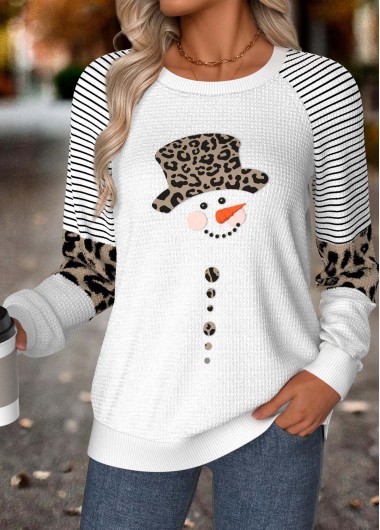 women clothes image of White Tummy Coverage Snowman Print Long Sleeve Sweatshirt