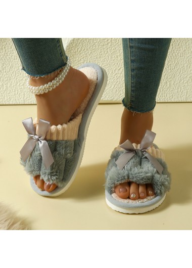 women clothes image of Grey Tweed Open Toe Falt Slippers
