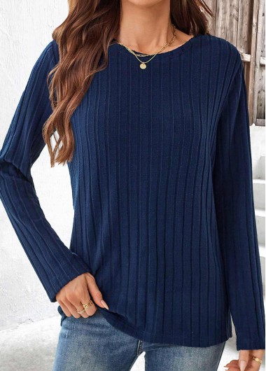 Modlily Navy Long Sleeve Round Neck T Shirt - M