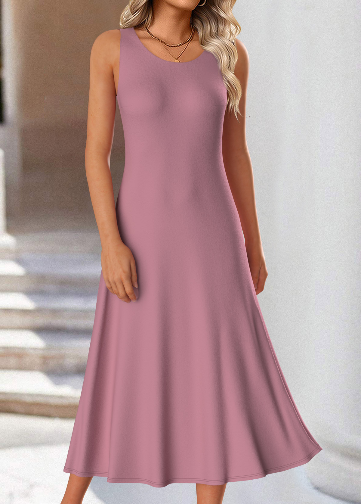 Pink Two Piece Ombre Long Sleeve Dress and Cardigan | picture 